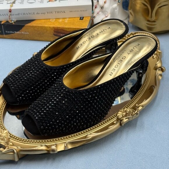 🆕 KURT GEIGER LONDON 🧿 NWOB 60mm Black Crystal Eagle Heel Mule, Sz 37 US 7 - Picture 16 of 16